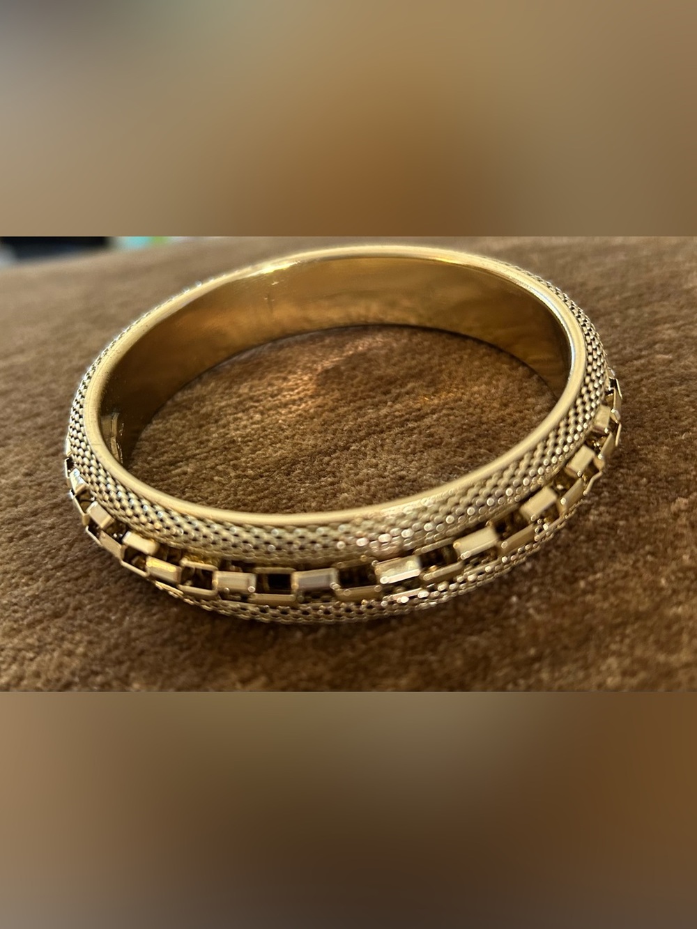 Gold-Tone Textured Chain Accent Bangle Bracelet